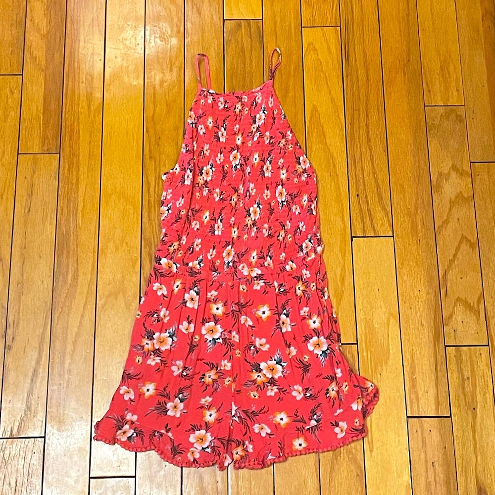 Red Halter Neck Floral Romper